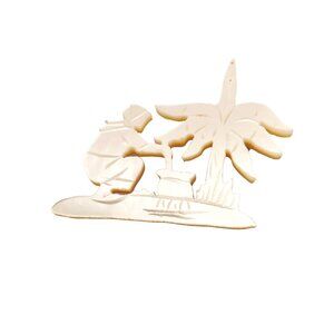 Vintage Mother Of Pearl Palm Tree and Woman  Brooch